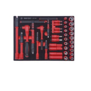 9-55VE01MRV - 1/4? + 3/8? VDE Insulated Socket Set for Tool Trolley – 38 Pieces with EVA Foam