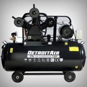 DET270 - Detroit W-0.6/12.5 – Belt driven Piston air compressor complete mounted on a 270-litre air receiver